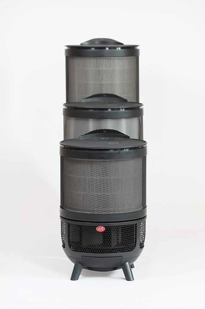Aeroguard 360 PRO & Premium A black, cylindrical metal mesh outdoor heater with three stacked sections, small legs, and a visible Aeroguard 360 PRO & Premium logo on the front, set against a plain white background.
